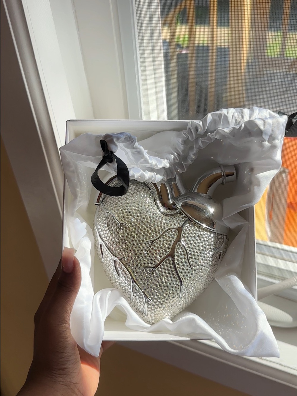JW PEI Silver Crystal Heart Mini Bag